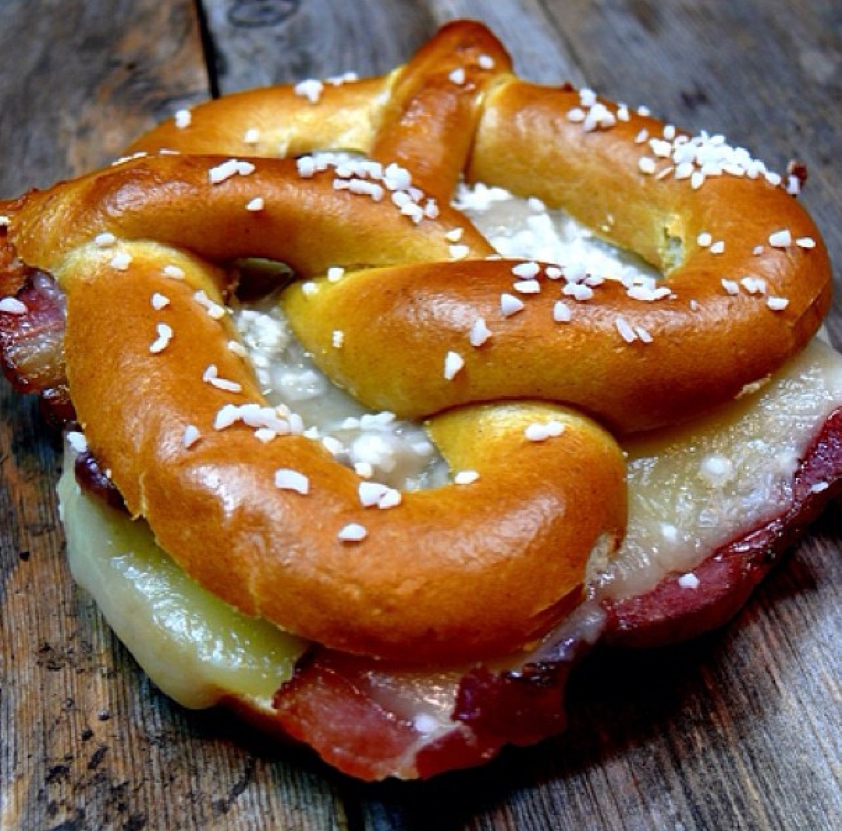 Grilled Cheese With Bacon On A Pretzel by @chefneeds