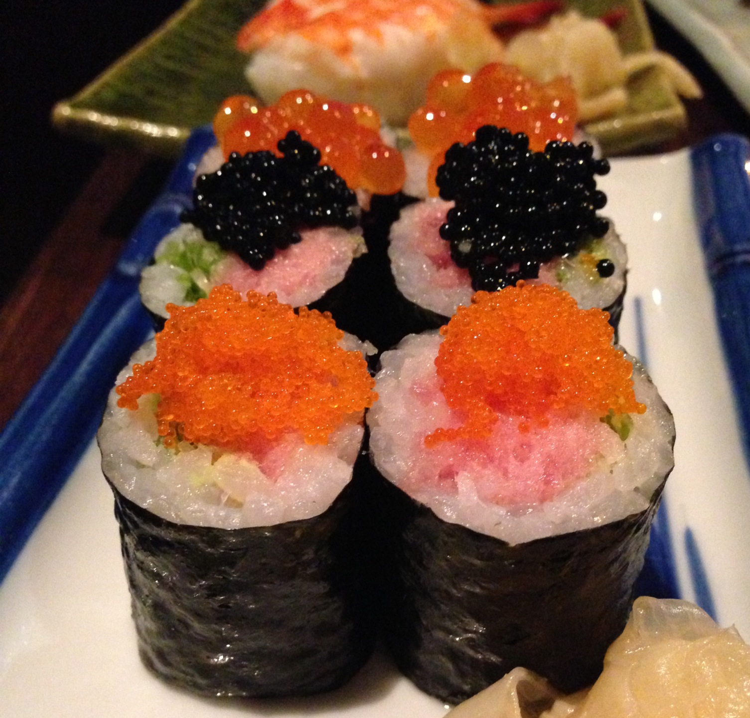 Fatty tuna, scallions, caviar. salmon and masago to TOP it off!