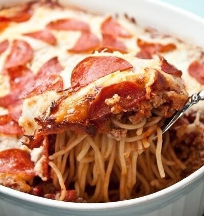 Pepperoni Pizza Spaghetti Casserole