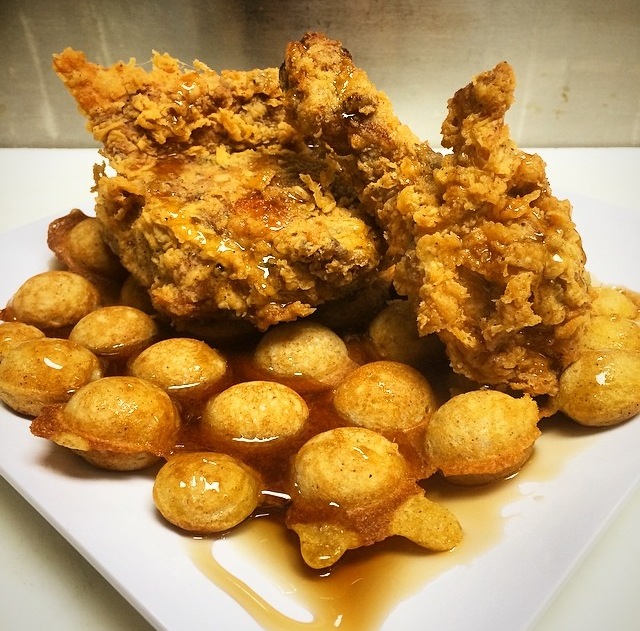 Fried Chicken & Tokyo Bubble Waffles By @SpaceCityCowboy