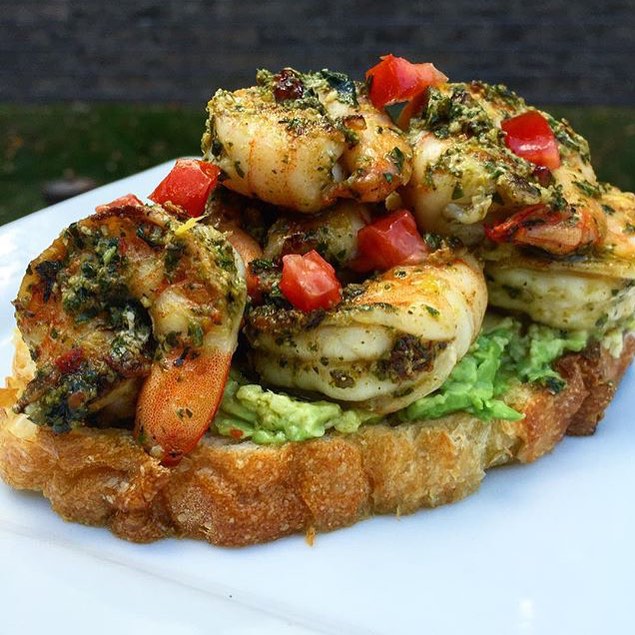 Avocado Toast w/ Lemony Pesto Shrimp and Diced San Marzano Tomatoes made By @KanyeBreast!! We keep telling you she don’t Play in that Kitchen!! || #YouGottaEatThis #YGET #WDYET #MakeAtHome || #🔑 #😍 #🏆 #💣 #🔥