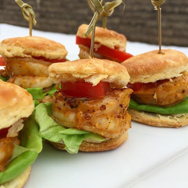 Remoulade Shrimp on Mini Buttermilk Biscuits made by @KanyeBreast is the Perfect Appetizer to make for your Party Today!! Are you ready for some 😍🏈